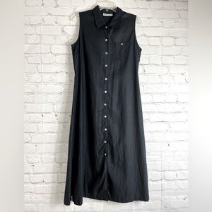 Black Button Up Front Valerie Stevens Linen Long Tank Dress